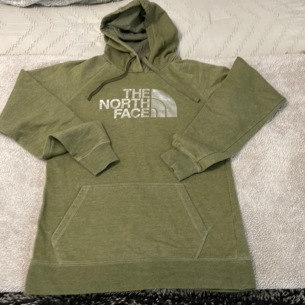 North Face Hooded Sweatshirt, Olive green, Woman medium, Gently Worn